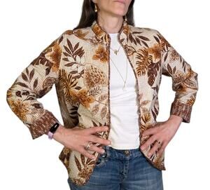 Vintage Alfred Dunner Floral Quilted Jacket Brown Beige Cotton Blazer 90s